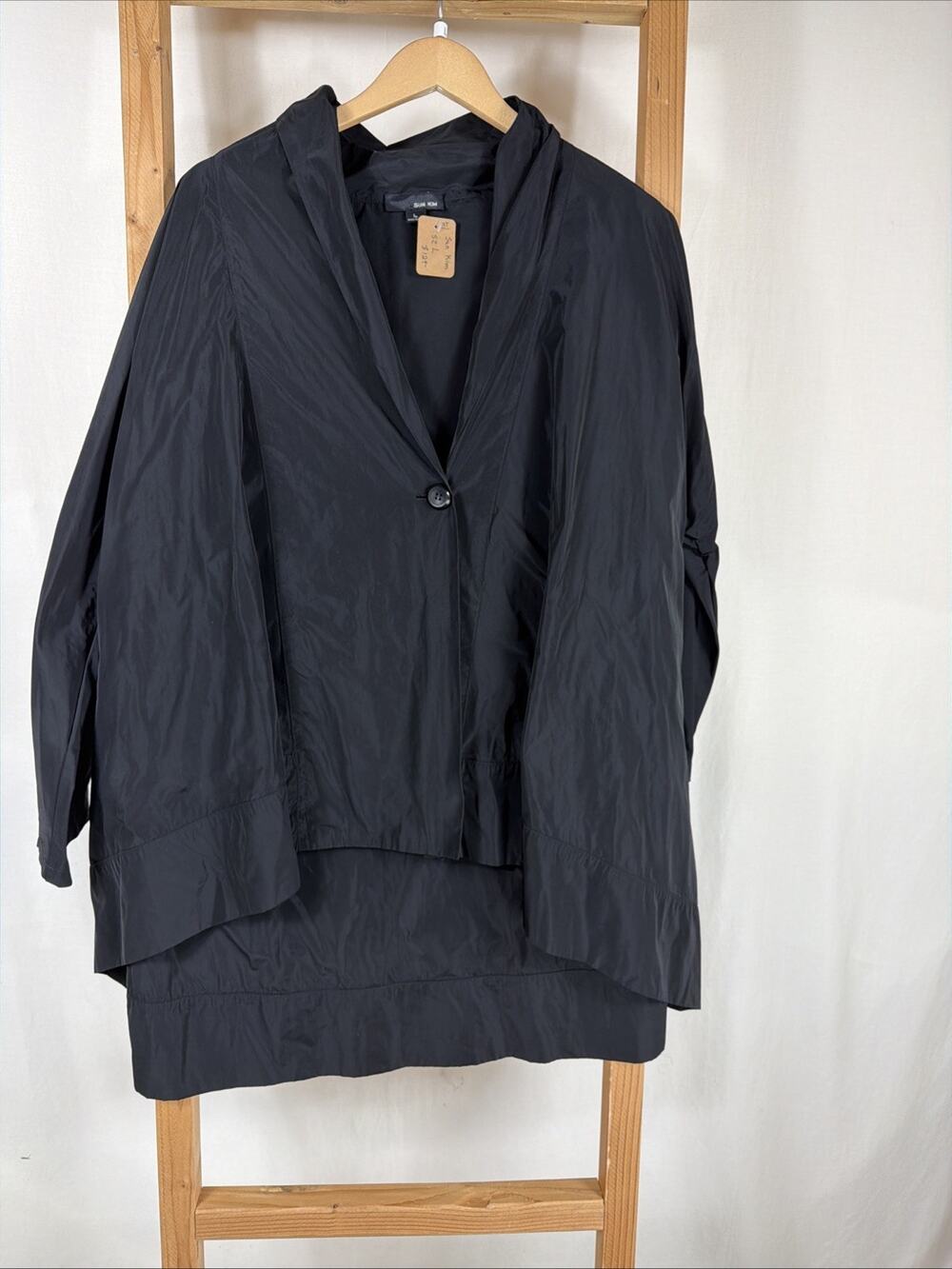 Sun Kim Comfy USA Black High Low Hem Raglan Sleeve Jacket #1325 Size LARGE